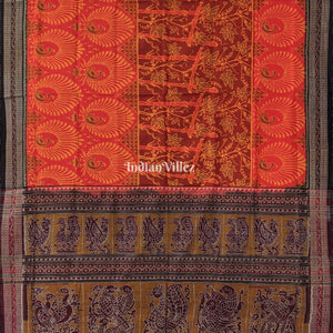 Orange Mor Pankh Design Sambalpuri Pure Cotton Saree
