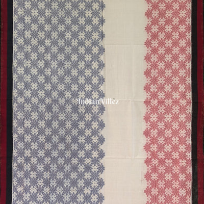 White Base Odisha Ikat Pure Sambalpuri Cotton Saree