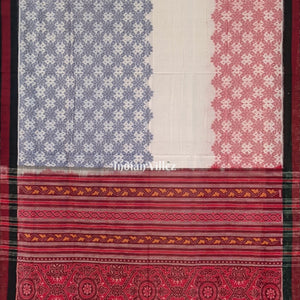 White Base Odisha Ikat Pure Sambalpuri Cotton Saree