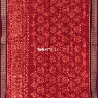 Brick Red Round Flower Design Sambalpuri Pure Cotton Saree