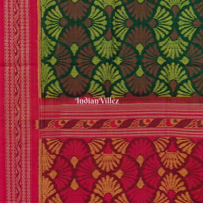 Bottle Green Base Sambalpuri Ikat Pure Cotton Saree