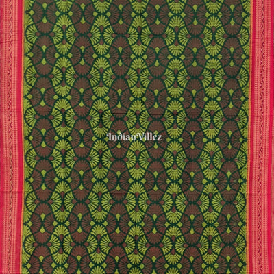 Bottle Green Base Sambalpuri Ikat Pure Cotton Saree