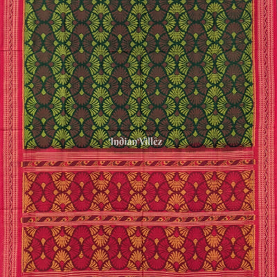 Bottle Green Base Sambalpuri Ikat Pure Cotton Saree
