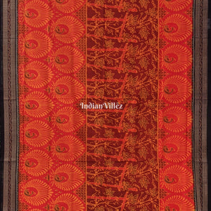 Orange Mor Pankh Design Sambalpuri Pure Cotton Saree