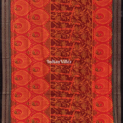 Orange Mor Pankh Design Sambalpuri Pure Cotton Saree