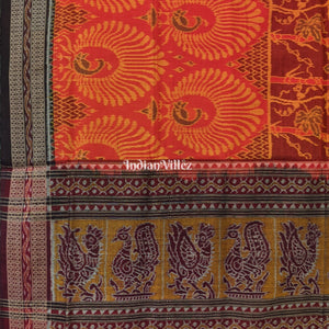 Orange Mor Pankh Design Sambalpuri Pure Cotton Saree