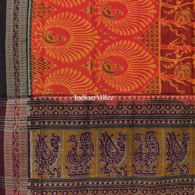 Orange Mor Pankh Design Sambalpuri Pure Cotton Saree