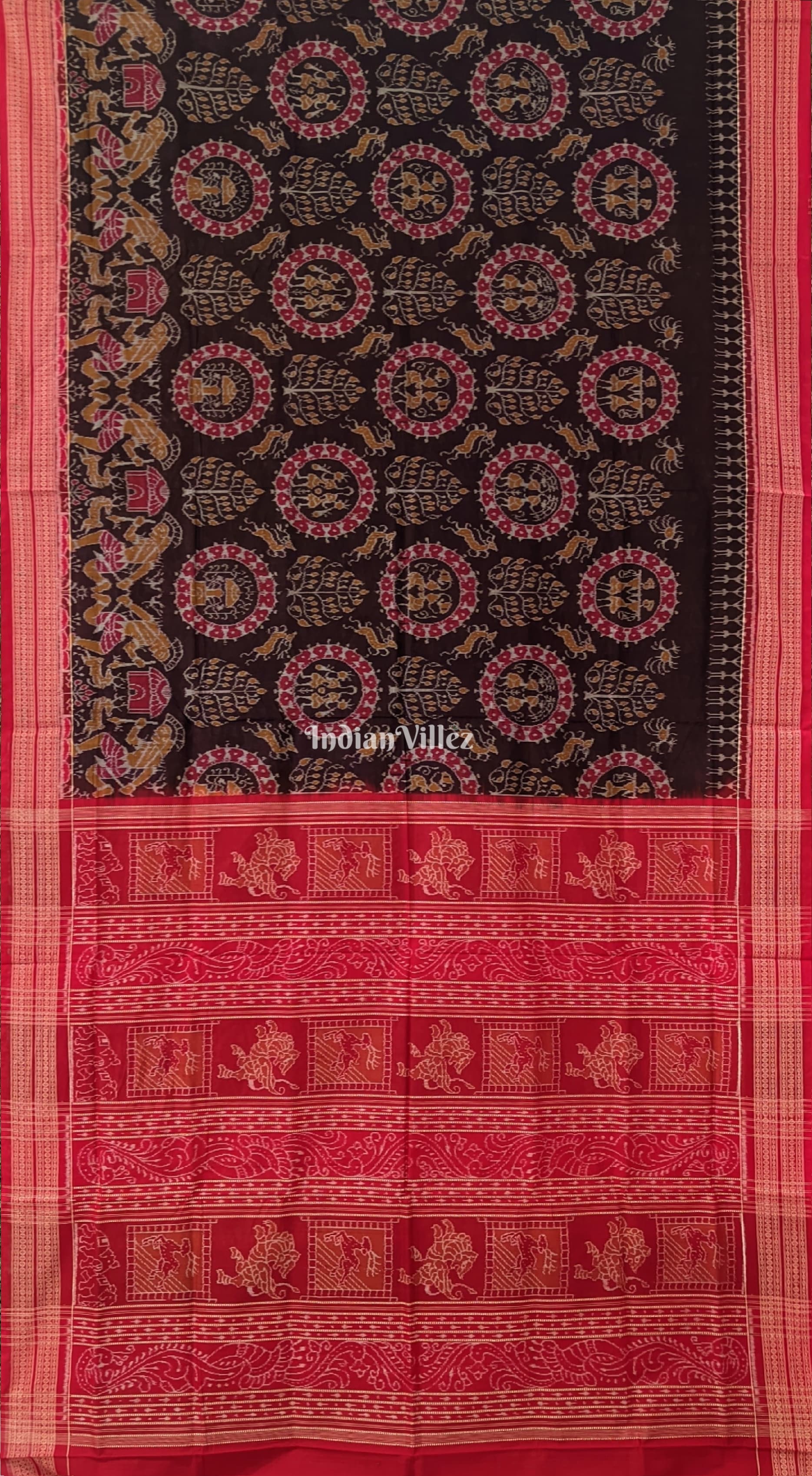 Chocolate Brown Tribal With Patli Design Sambalpuri Cotton Saree