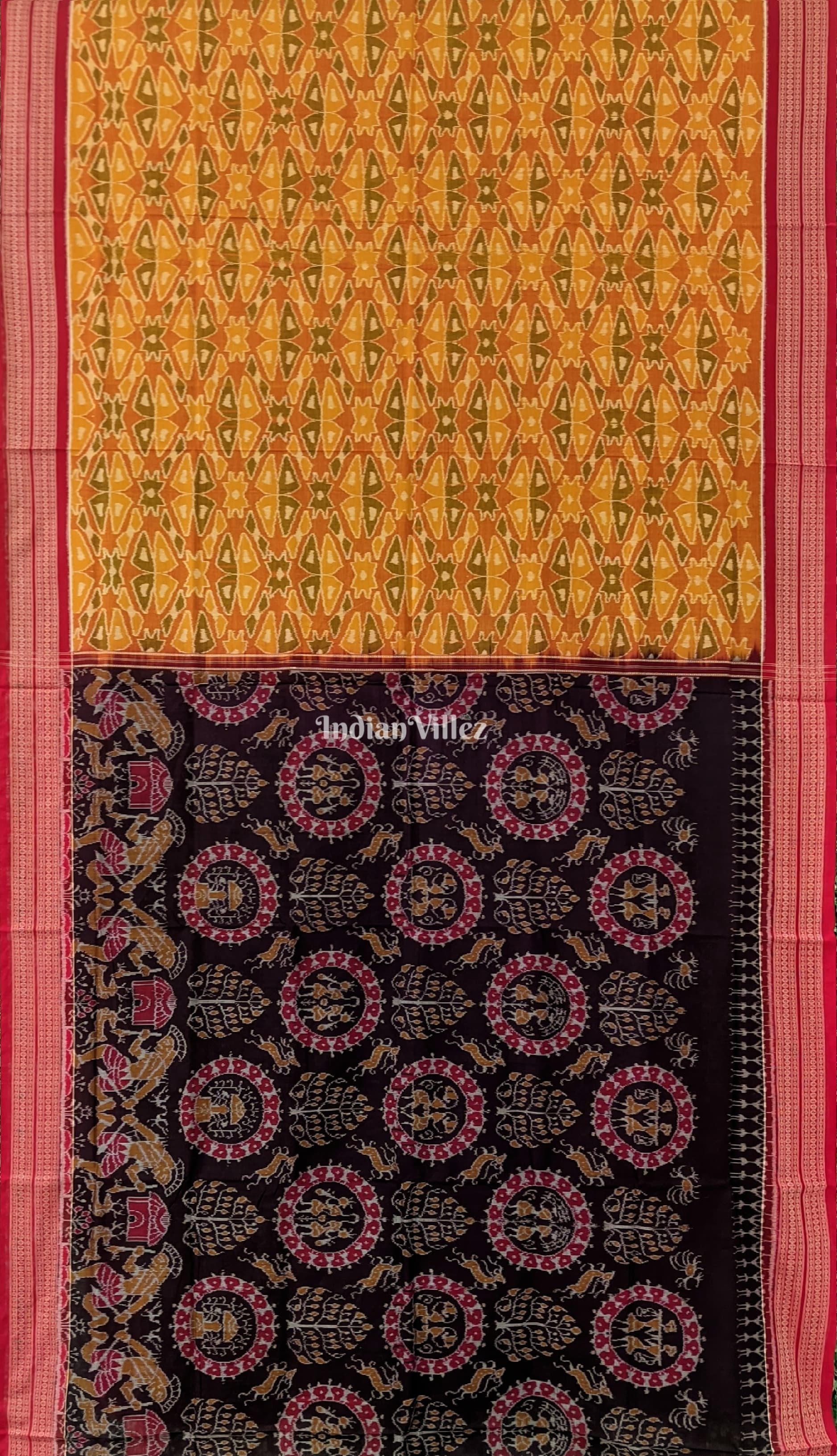 Chocolate Brown Tribal With Patli Design Sambalpuri Cotton Saree