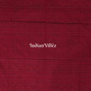 Brick Red Base Flower Design Sambalpuri Pure Cotton Saree