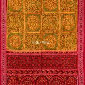 Mehendi Green Flower Design Sambalpuri Pure Cotton Saree