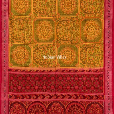 Mehendi Green Flower Design Sambalpuri Pure Cotton Saree