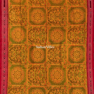 Mehendi Green Flower Design Sambalpuri Pure Cotton Saree