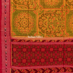 Mehendi Green Flower Design Sambalpuri Pure Cotton Saree