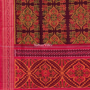 Maroon Flower Design Sambalpuri Pure Cotton Saree