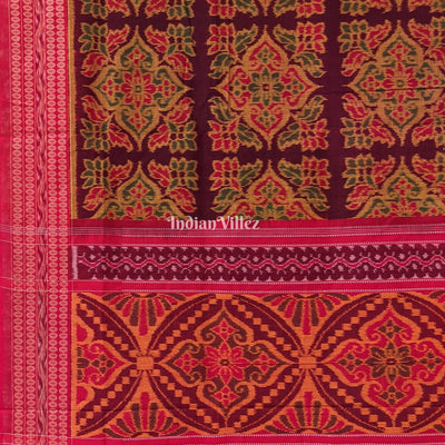 Maroon Flower Design Sambalpuri Pure Cotton Saree