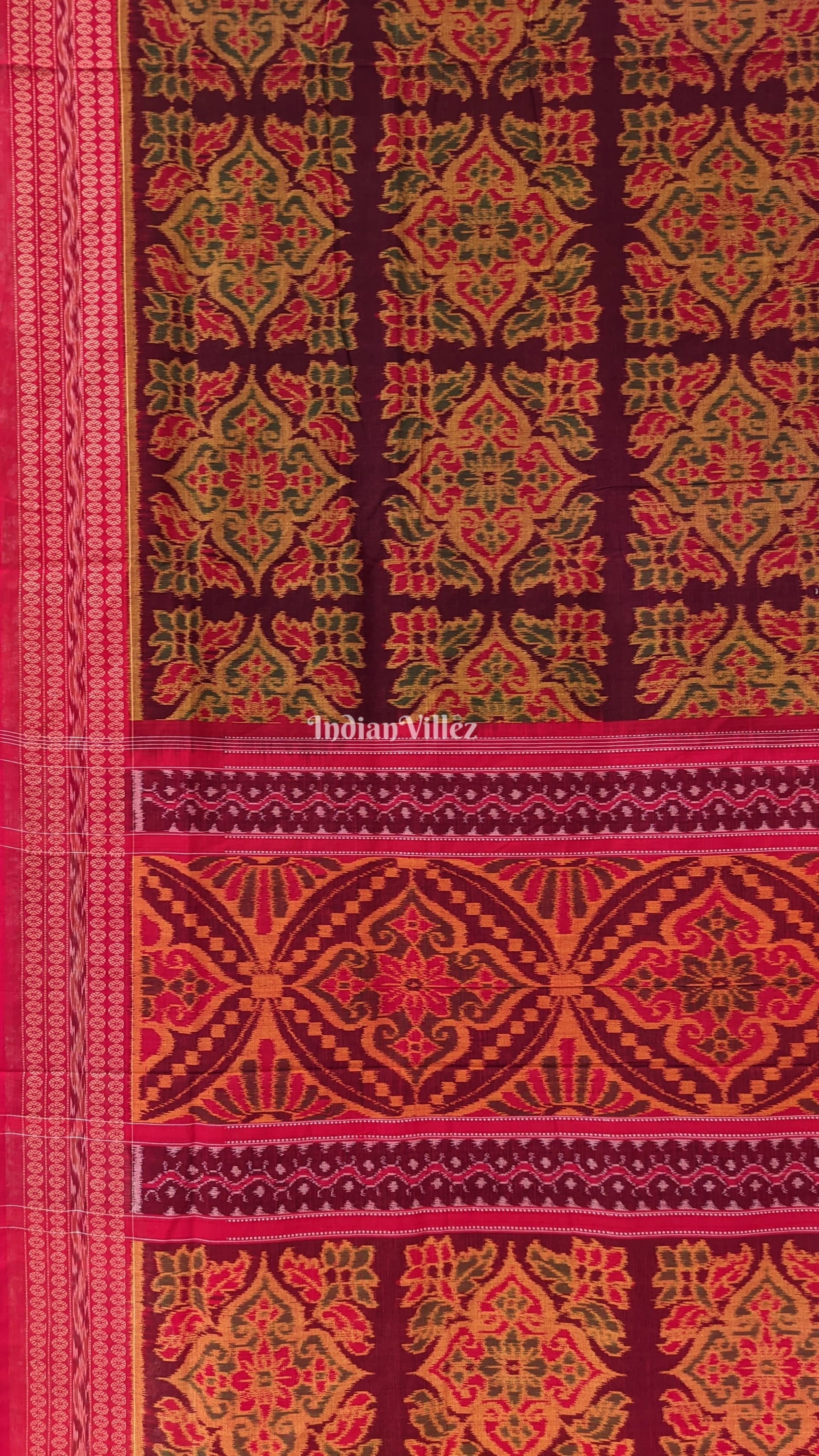 Maroon Flower Design Sambalpuri Pure Cotton Saree