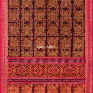 Maroon Flower Design Sambalpuri Pure Cotton Saree