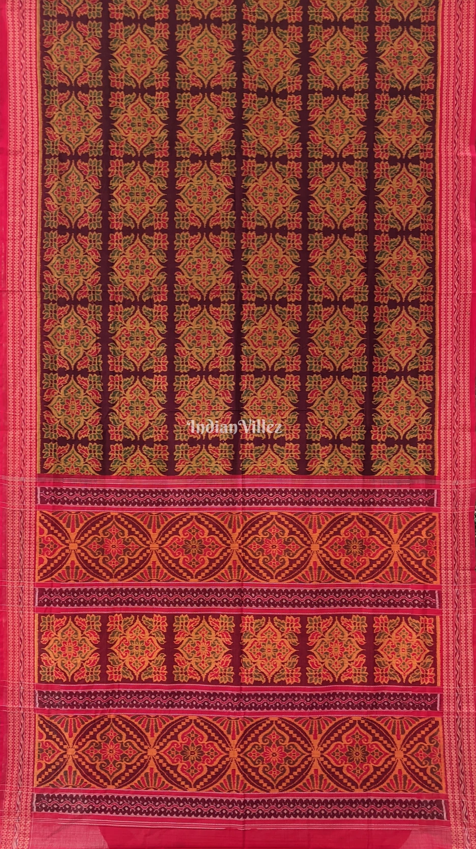 Maroon Flower Design Sambalpuri Pure Cotton Saree