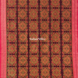 Maroon Flower Design Sambalpuri Pure Cotton Saree