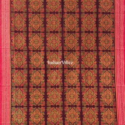 Maroon Flower Design Sambalpuri Pure Cotton Saree
