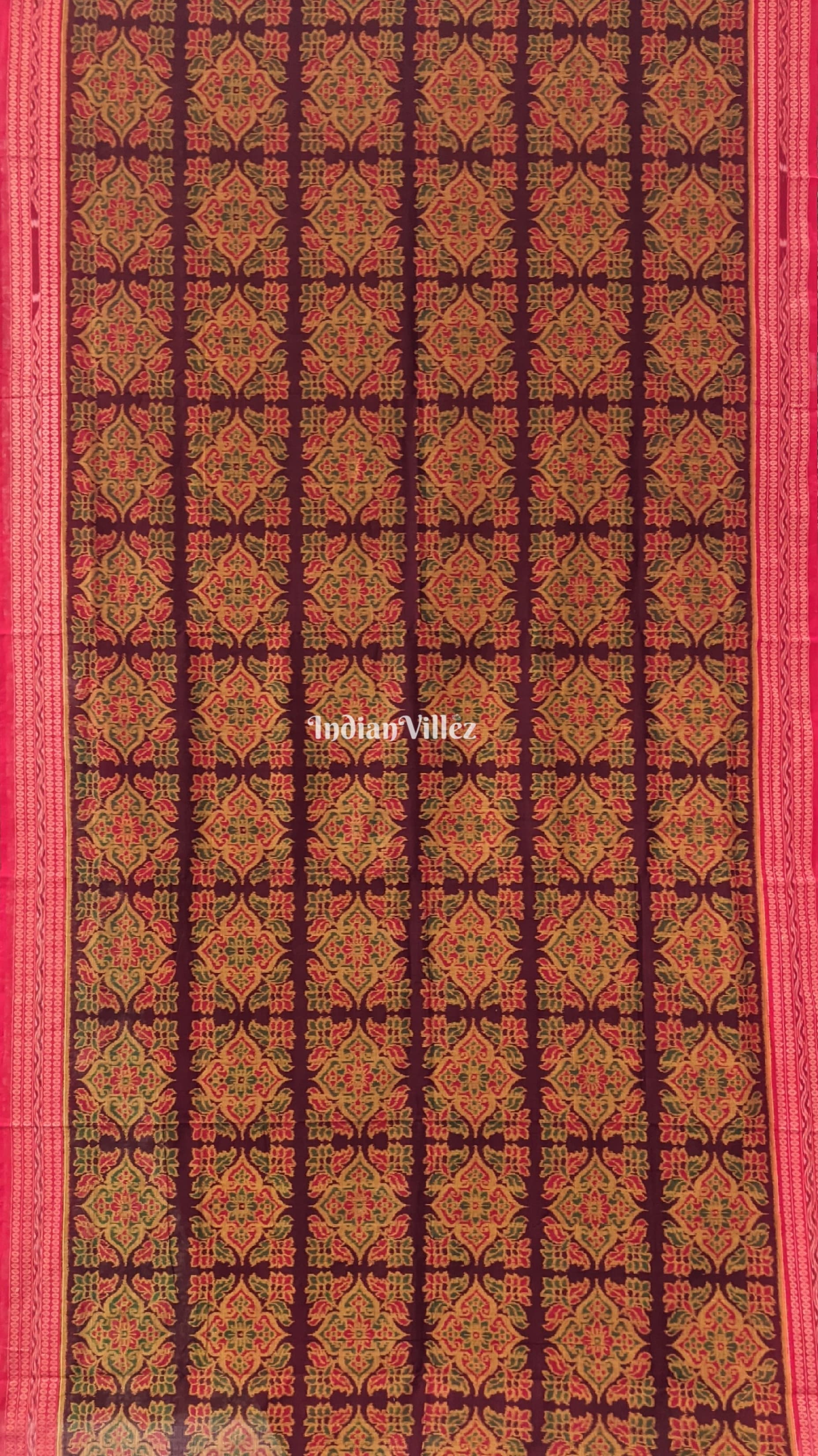 Maroon Flower Design Sambalpuri Pure Cotton Saree