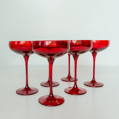 Estelle Colored Champagne Coupe Stemware - Set of 6 {Red}