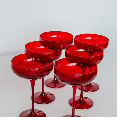 Estelle Colored Champagne Coupe Stemware - Set of 6 {Red}