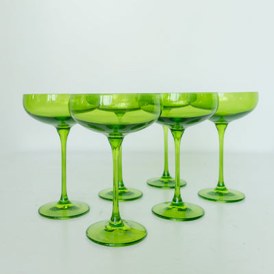 Estelle Colored Champagne Coupe Stemware - Set of 6 {Forest Green}