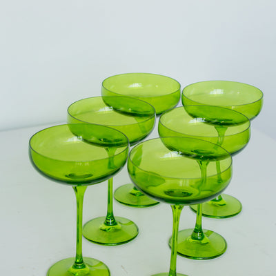 Estelle Colored Champagne Coupe Stemware - Set of 6 {Forest Green}