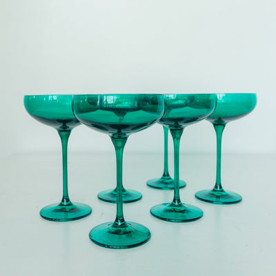 Estelle Colored Champagne Coupe Stemware - Set of 6 {Emerald Green}
