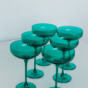 Estelle Colored Champagne Coupe Stemware - Set of 6 {Emerald Green}