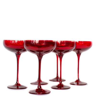 Estelle Colored Champagne Coupe Stemware - Set of 6 {Red}