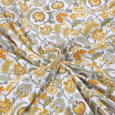 220 TC 100% Cotton Single Printed Bedsheet with Pillow Covers - Creeper Mustard