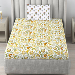 Fitted King Size Cotton Bedsheet - Creeper Mustard