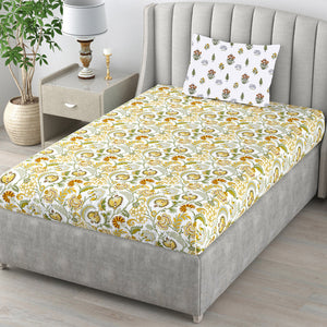 Fitted King Size Cotton Bedsheet - Creeper Mustard