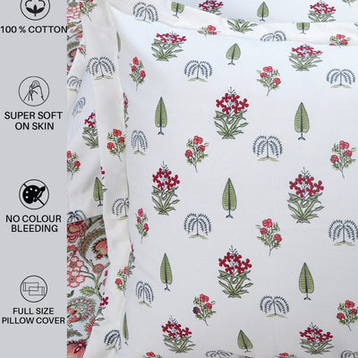 220 TC 100% Cotton Single Printed Bedsheet with Pillow Covers - Creeper Pink