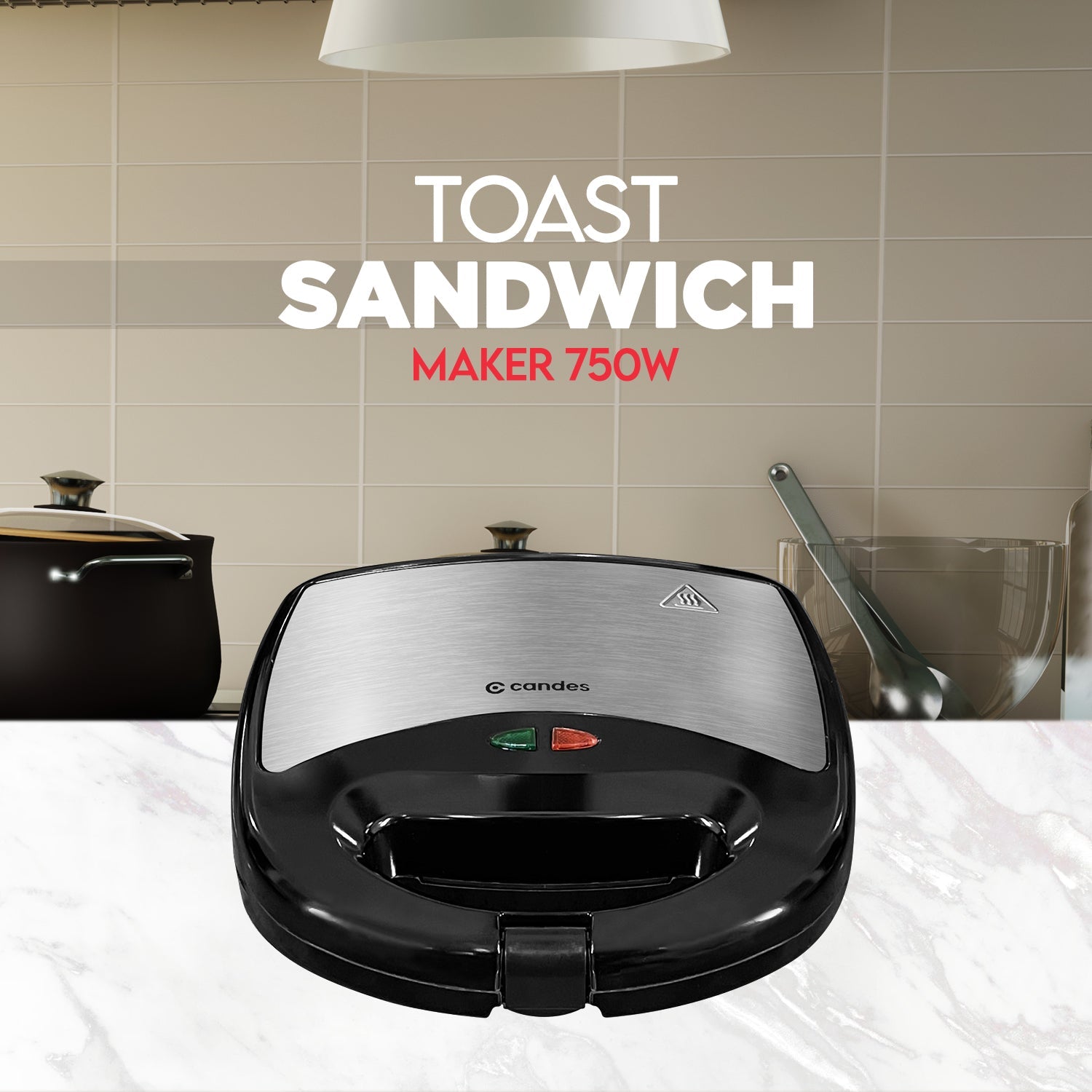 Crunch Sandwich Toaster, 750 W with 4 Slice Non-Stick Toast  (Black & Silver)