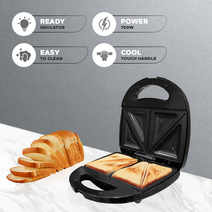 Crunch Sandwich Toaster, 750 W with 4 Slice Non-Stick Toast  (Black & Silver)