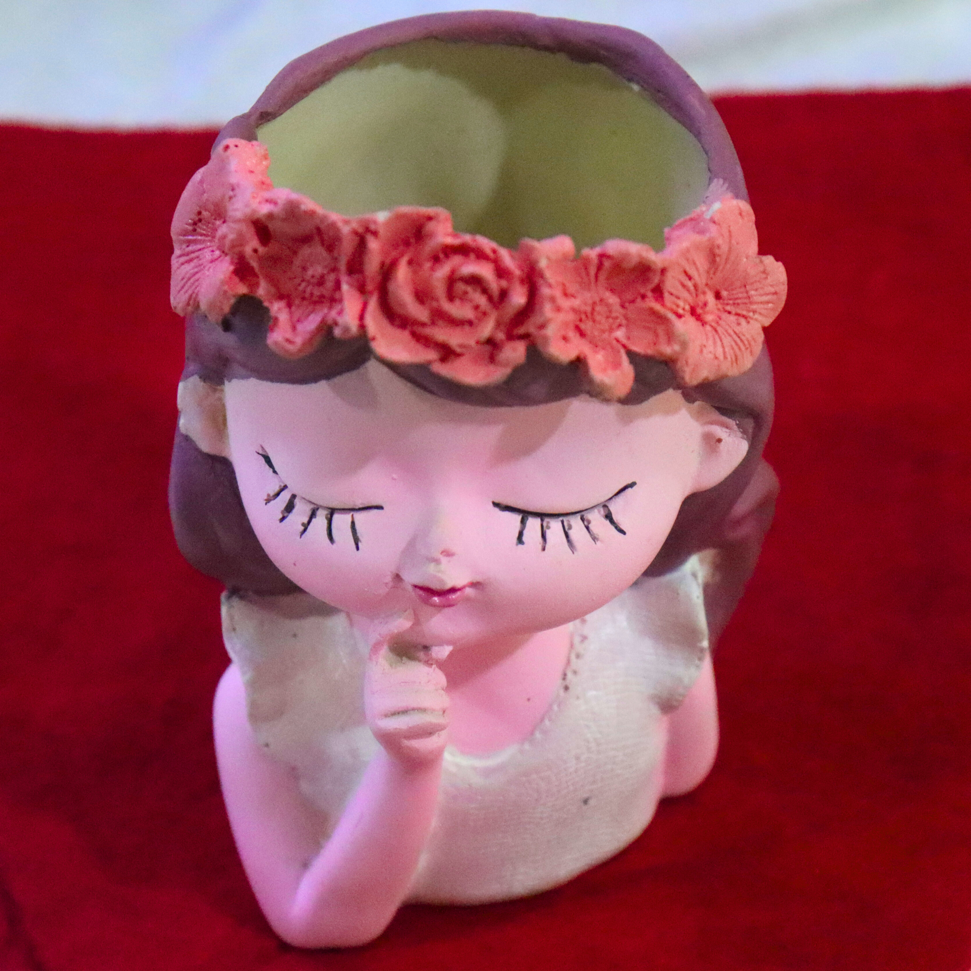 Cute Girl Planter – Mini Flower Crown Pot for Succulents & Indoor Decor