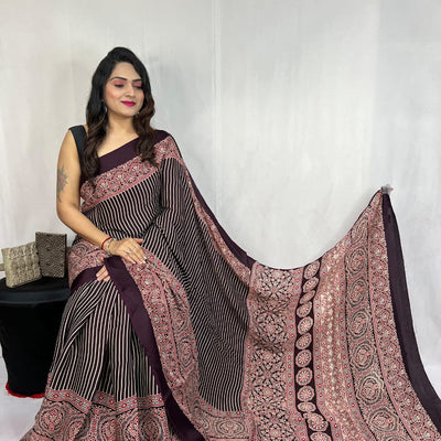 Modal Silk Authentic Hand Blocked Ajrakh work Saree