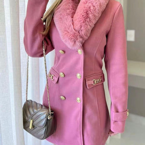 Louis Fur Detailed Double Breasted Overcoat