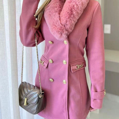 Louis Fur Detailed Double Breasted Overcoat