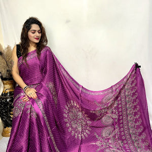 Modal Silk Ajrakh Bandhani Print Silk Saree