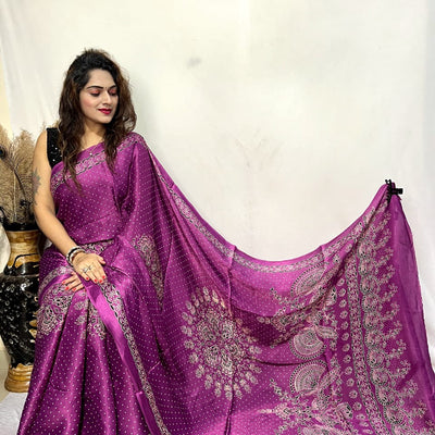 Modal Silk Ajrakh Bandhani Print Silk Saree