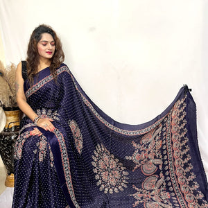 Modal Silk Ajrakh Bandhani Print Silk Saree
