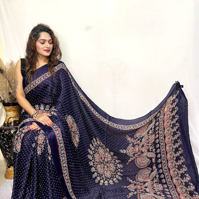 Modal Silk Ajrakh Bandhani Print Silk Saree