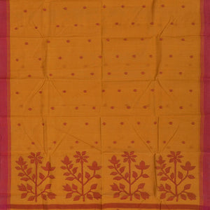 Mustard Handloom Dhakai Cotton Saree With Floral Pallu-Mustard