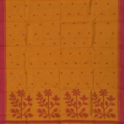 Mustard Handloom Dhakai Cotton Saree With Floral Pallu-Mustard