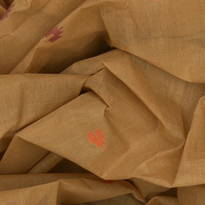 Beige Handloom Dhakai Cotton Saree With Floral Pallu & Red Border-Beige